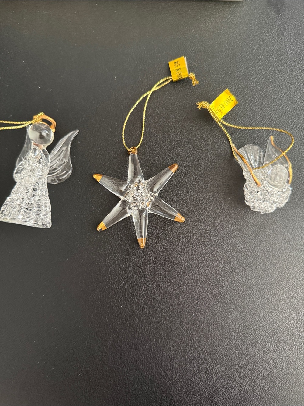 Glass Angel, Snowflake and Dove Holiday Ornaments - Set of 3
22K gold tip accent